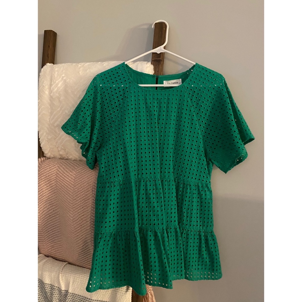 Green Eyelet Blouse